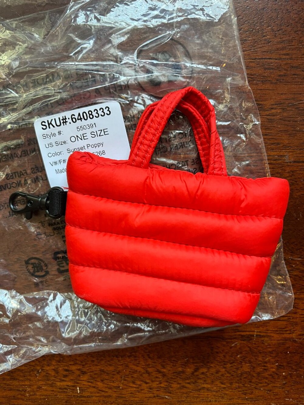 Lands' End poppy red micro tote charm NWT